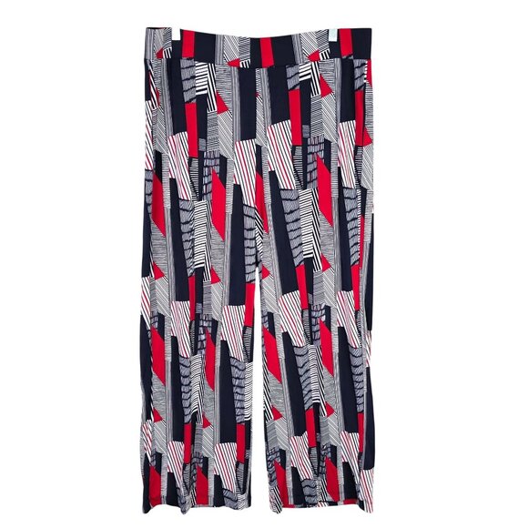 Roz & Ali Pants - Womens Roz & Ali Blue White Red Geometric Print Pants Polyester Stretch Size L